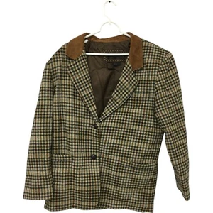 Laurice Suit Jacket Beige Womens Large Houndstooth 2 Button Front Leather Trim - Picture 1 of 9