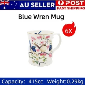 6 x 415cc Australian Birds Blue Wren Fine Bone Chinaware Coffee Mug Tea Cup Gift - Picture 1 of 2