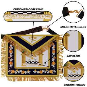 MASONIC REGALIA CUSTOM PAST MASTER 100% Lambskin APRON HAND EMBROIDER - - Picture 1 of 5