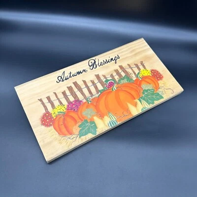 Autumn Decor Hand Painted Wooden Sign Autumn Blessings With Pumpkins Mums Fall - Image 1 of 4