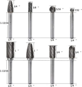 1/4'' Double Cut Tungsten Steel Carbide Rotary Burr Die Grinder Shank Bit - Picture 1 of 20