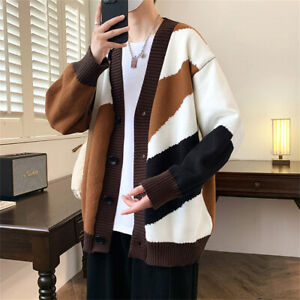 Mens V Neck Cardigan Sweater Coat Fall/Winter Casual Long Sleeve Knitted Outwear