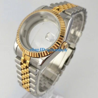 36mm Watch Case bracelet Sapphire Gold plated Fit Miyota 8215 ETA 2836 movement - Image 1 of 4