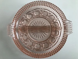 Pink Depression Glass Divided Dish Plate With Handles 7-1/2" Diameter - Picture 1 of 3