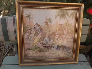 TAPESTRY ARABIC SCENE WITH BACKGAMMON PLAYERS - Picture 1 of 5