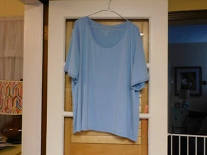DRAPERS & DAMONS PLUS 3X CHIFFON TRIM TEE ICE BLUE SHORT SLEEVES NEW - Picture 1 of 5