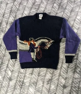 Vintage Millers Sportific Horse Equestrian Racing Colorblock Wool Sweater Men XL - Picture 1 of 9