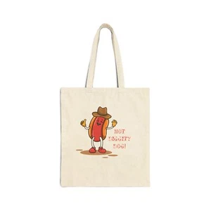 Funny Western Hot Diggity Dog Hotdog Cowboy Cotton Canvas Tote Bag - Picture 1 of 5