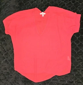 Women's Lush Semi-Sheer Red V-Neck Blouse Size Small - Picture 1 of 7