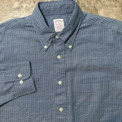 Camisa Brooks Brothers Para Hombre Mediana Azul Estampado Ancla Manga Larga Botón Madison Foto 1 de 4