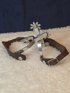 Vintage Crockett Western Sporen verzierte Lederriemen - Cowboystiefel Reitausrüstung - Bild 1 von 9
