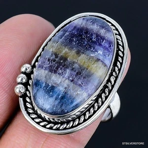Fluorite 925 Silver Plated Handmade Ring of US Size 7.5 - Picture 1 of 3