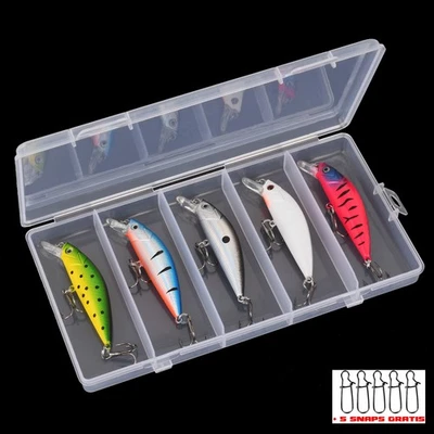 Wobbler Set 5 tlg. inkl. Box und 5 Snaps, 5,2 cm, 6,3g sinkend Forelle/ Barsch - Bild 1 von 2