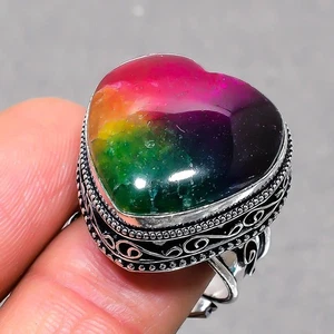 Multi Solar Quartz Heart Shape Gemstone Jewelry Vintage Adjustable Ring SR 2524 - Picture 1 of 7
