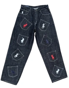 Vintage Y2K Polo Ralph Lauren Multi Pocket Wide Leg Baggy Skater Jeans 36 RARE - Picture 1 of 13