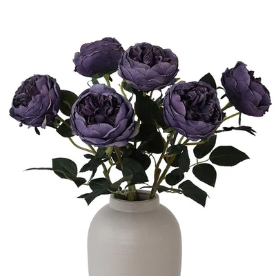 6 Piezas Rosas Artificiales Púrpura Quemado Flores Rosas de Seda Falsas Flor con S... Foto 1 de 4