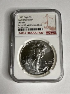 1990 American Silver Eagle MS-69 NGC Early Production, Sealed US Mint Box * A1 - Picture 1 of 4