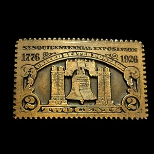 Vintage 70er Western Gürtelschnalle Liberty Bell USPS Stempel Motiv ODEN Bronze - Bild 1 von 7