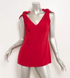 PRADA Red Crepe Draped V-Neck Peplum Sleeveless Top Blouse 8-44 NEW - Picture 1 of 4