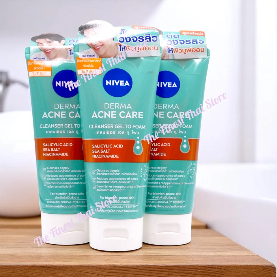 NIVEA Derma Acne Care Cleanser Gel to Foam 90 ml pack of 3 - Image 1 of 1