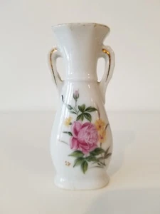 Vintage Minature Porcelain Vase With Rose marked Japan 4" - Picture 1 of 5