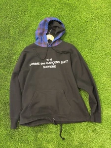 Supreme Comme Des Garcons CDG Sudadera con Capucha a Cuadros Negra Talla Mediana FW15 Rara - Imagen 1 de 5