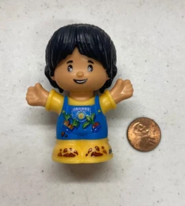 New Fisher Price Little People BLACK HAIR FARM GIRL w/ FLOWERS OVERALLS - Picture 1 of 3