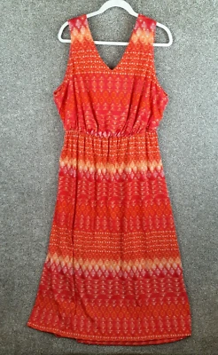 Vestido para mujer Faded Glory 2X Plus Maxi naranja boho azteca sin mangas elástico cuello en V Foto 1 de 4
