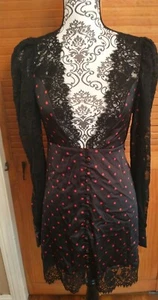 NWOT For Love & Lemons Melrose Robe Black Lace Red Polka Dot Belted Women XS - Picture 1 of 9