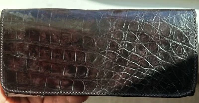 Bolso sin asas de cuero piel de vientre de cocodrilo cartera larga rojo marrón acordeón organizador Foto 1 de 4