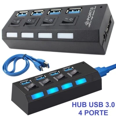 HUB 4 PORTE USB 3.0 PC SPLITTER MULTIPORTA CIABATTA MULTIPRESA ADATTATORE - Image 1 of 3