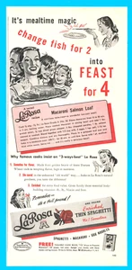 1949 LaRosa Spaghetti Makkaroni Rezeptdruck Anzeige Eiernudeln Kochbuch Angebot - Bild 1 von 3