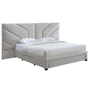 Spring Luxury King Size Fabric Bed frame with extra wide bed head – Oat White - Picture 1 of 5