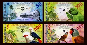 SET Netherlands Mauritius 50-100-500-1000 Gulden 2016 POLYMER UNC F - Picture 1 of 2