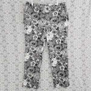 NWT Worthington Ankle Dress Pants Floral Printed Black Gray Women's 10 - Picture 1 of 9