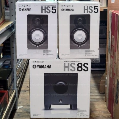 2 x Yamaha HS5 Active Studio Monitor Speakers + 1 x HS8S Subwoofer Sub (BLACK) - Image 1 of 4