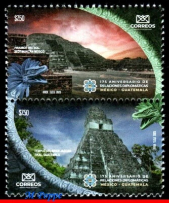 23-20 MÉXICO 2023 RELACIONES DIPLOMÁTICAS GUATEMALA, PIRÁMIDES, ARQUEOLOGÍA, CONJUNTO MNH Foto 1 de 2