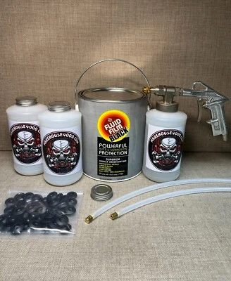 GALLON FLUID FILM BLACK PRO GUN, 3 BOTTLES, 2 WANDS, AND 50 PLUGS - Image 1 of 2