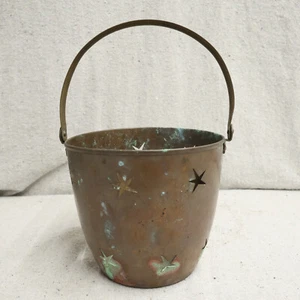 Vintage Kupfer Eimer Pflanzgefäß Stern Ausschnitte Atom Sternbild Dekoration - Bild 1 von 8