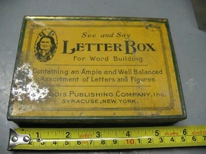 SEE AND SAY LETTER BOX WORD BUILDER TIN VINTAGE ORIGINAL USA - Picture 1 of 4