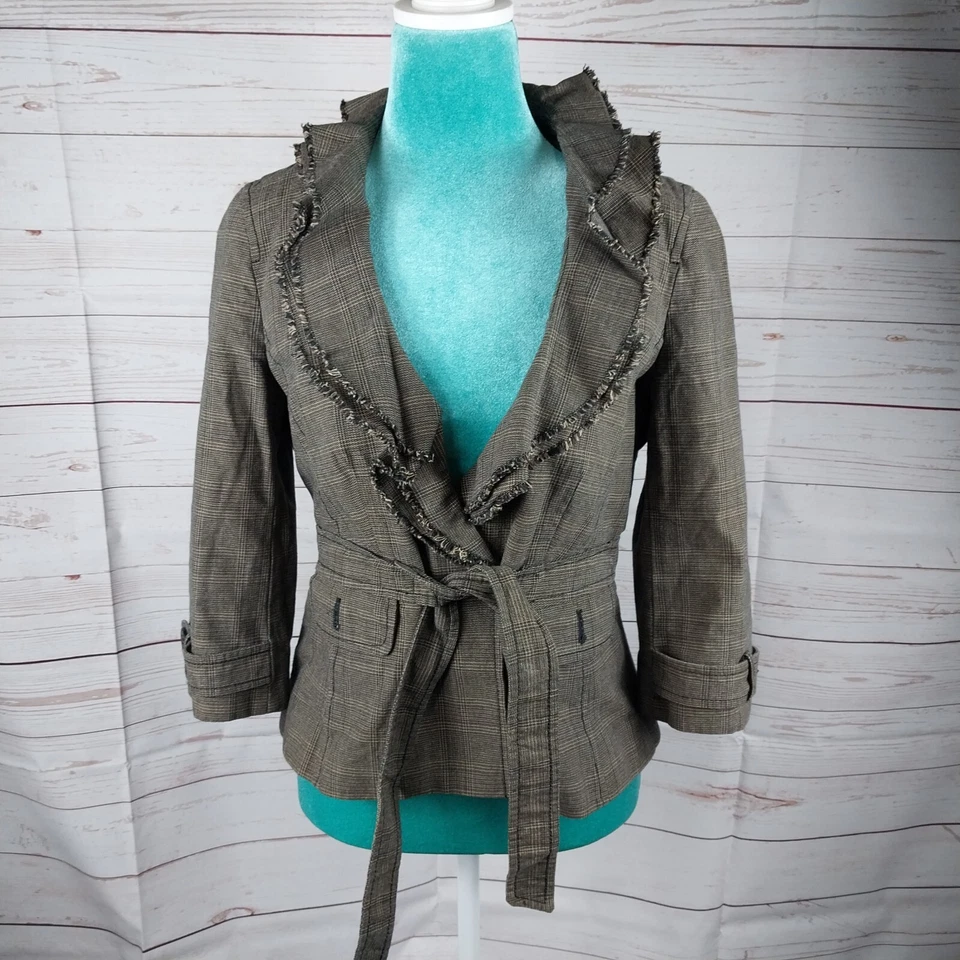 Ann Taylor Loft Mujer Talla 6P Marrón Chaqueta Abrigo Blazer Carrera Cinturón Bolsillos Botón Foto 1 de 4