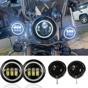 4.5" LED Auxiliary Spot Passing Fog Lights w/ Housing Bucket Fit For Harley US - Picture 1 of 12