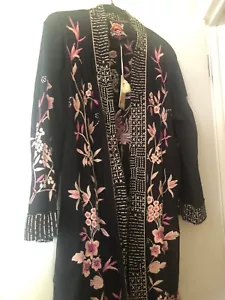 💕Johnny Was Jersey Embroidered Kimono Boho Chic Black Rosalyn SZ M - NWT - Picture 1 of 4