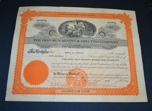 The Deep Run Mining & Smelting Company 1918 stock certificate - Picture 1 of 1