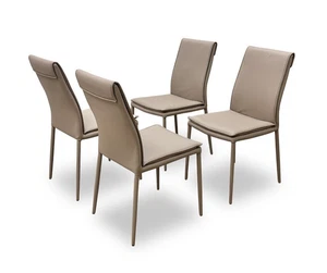 Fabb ‘Pierre’ Dining Chairs - Set of 4 Latte Tight Weave Fabric Metal Legs NEW - Picture 1 of 6