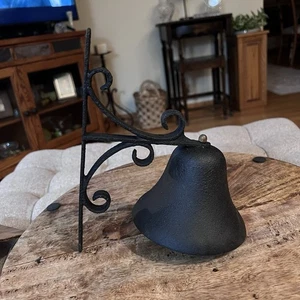 Vintage John Wright Black Cast Iron Metal Bell Wall Mounted - Picture 1 of 6