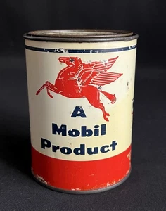 MOBIL OIL MEDIUM MP GREASE ONE POUND IB VINTAGE PEGASUS TIN GARAGE DISPLAY CAN - Picture 1 of 9