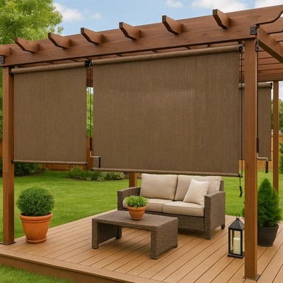 Outdoor Roller Shades Exterior Cordless Patio Shades Roll Up 90% UV Protection - Image 1 of 4