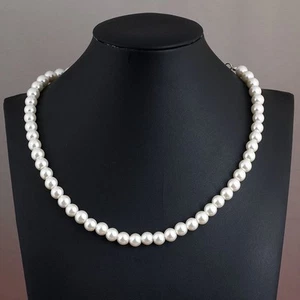 for Real 8mm Natural White Akoya Freshwater Pearl Necklace 18" - Picture 1 of 1