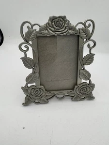 Vintage Pewter Ornate Filigree Rose Picture Photo Frame 3.5x4.5 - Picture 1 of 6